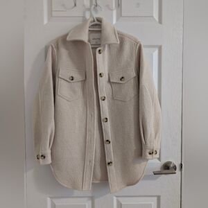 Aritzia Wilfred Free Ganna Jacket 100% Merino Wool Shacket Cream 2XS Fits XS S M